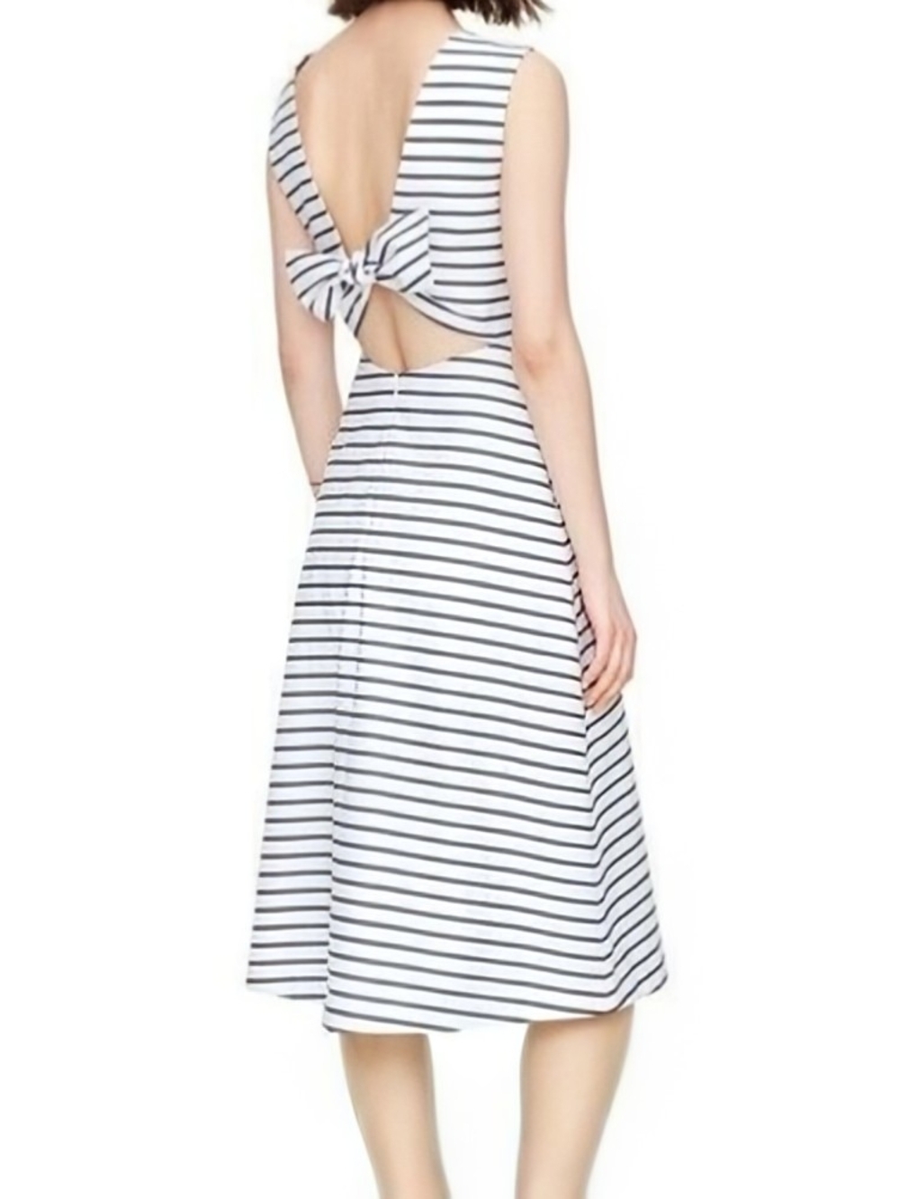 Kate Spade White and Navy Striped Bow-Back Midi Dress